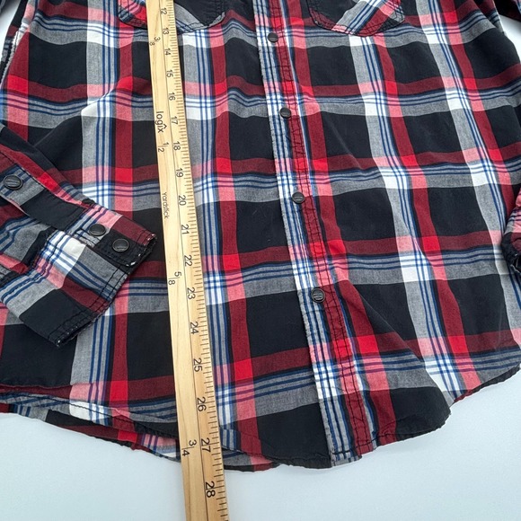 Aeropostale Mens Plaid Shirt Western Pearl Snap L/G Large Red Black - Picture 7 of 8